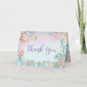 Cute Mermaid Birthday Under the Sea Pool Party  Thank You Card