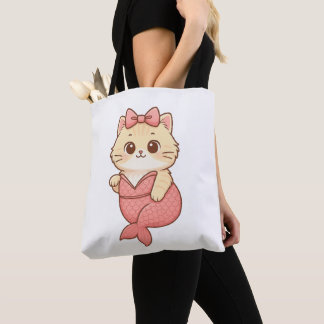 Cute Mermaid Cat Sticker Tote Bag