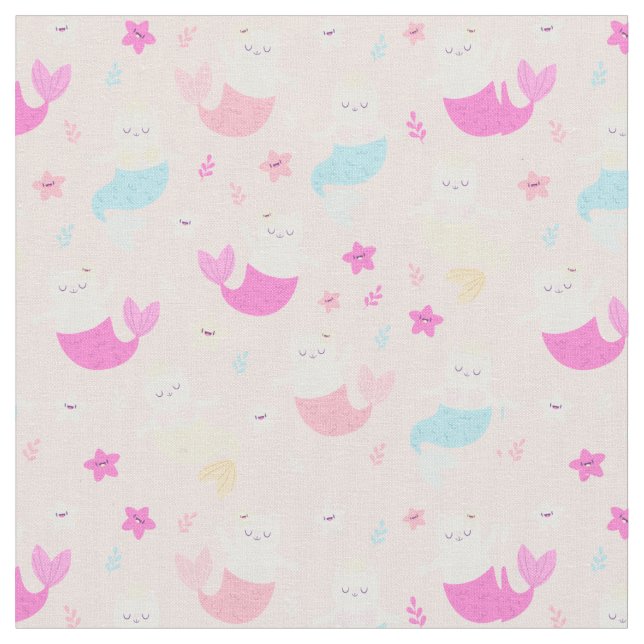 Cute Mermaid Cats Fabric (Close Up)