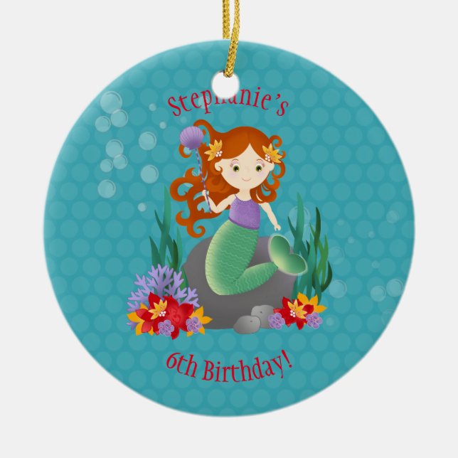 Cute Mermaid Ceramic Ornament (Front)