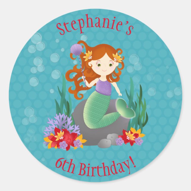 Cute Mermaid Classic Round Sticker (Front)