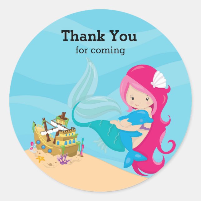 Cute Mermaid Classic Round Sticker (Front)