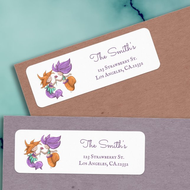 Cute Mermaid Couple Rose Return Address (Creator Uploaded)