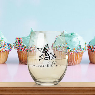Cute Mermaid Custom Name Kids Gift Stemless Wine Glass