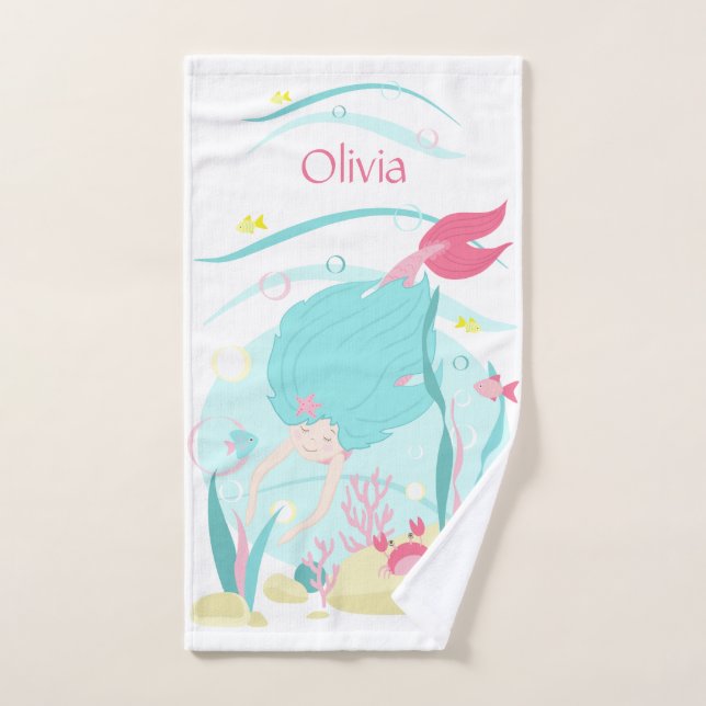       Cute Mermaid Diving Under the Sea Bath Towel Set (Hand Towel)