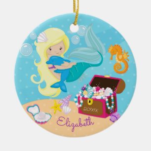 Cute Mermaid & Dolphin Christmas Ornament