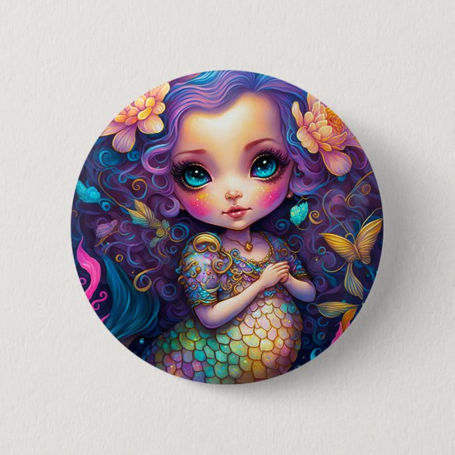 Cute Mermaid Fantasy Art 2 Inch Round Button (Front)