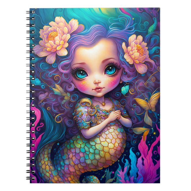Cute Mermaid Fantasy Art Notebook (Front)