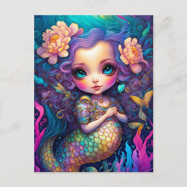 Cute Mermaid Fantasy Art Postcard (Front)