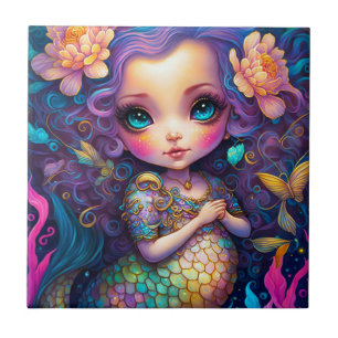 Cute Mermaid Fantasy Art Tile