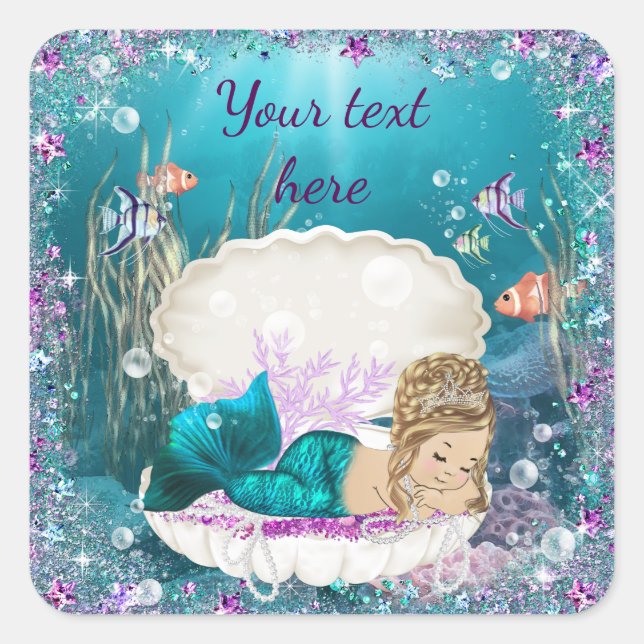 Cute Mermaid Girl Baby Shower Stickers (Front)