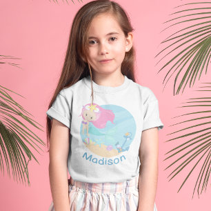 Cute Mermaid Girl Beach Birthday Party Custom Age Toddler T-shirt