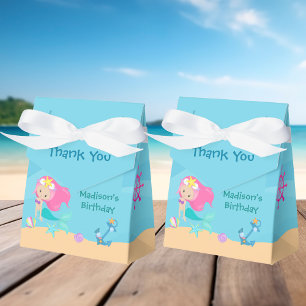 Cute Mermaid Girl Beach Custom Kids Birthday Party Favor Box