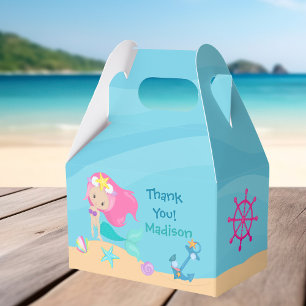 Cute Mermaid Girl Beach Custom Kids Birthday Party Favor Box