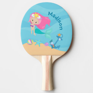 Cute Mermaid Girl Beach Personalized Kids Summer Ping Pong Paddle