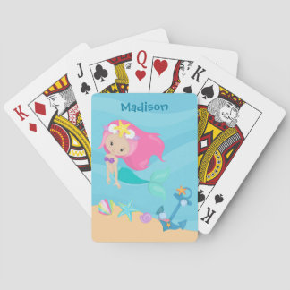 Cute Mermaid Girl Beach Personalized Kids Summer Playing Cards
