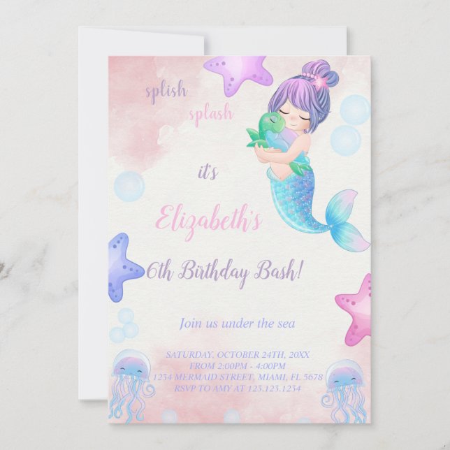 Cute Mermaid Girl birthday Invitation (Front)