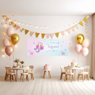 Cute Mermaid Girl Birthday Party Poster