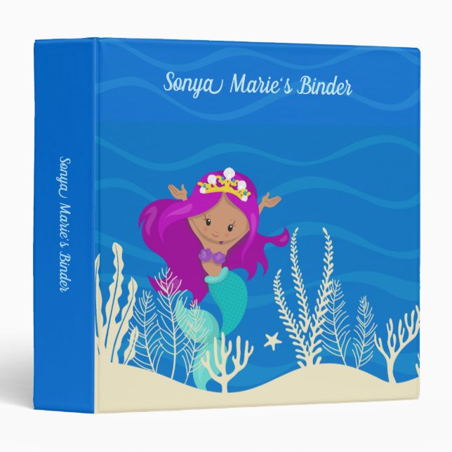 Cute Mermaid Girl Custom Kids Ocean Photo Album Binder (Front/Spine)