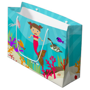 Cute Mermaid Girl in Colourful Ocean Large Gift Bag