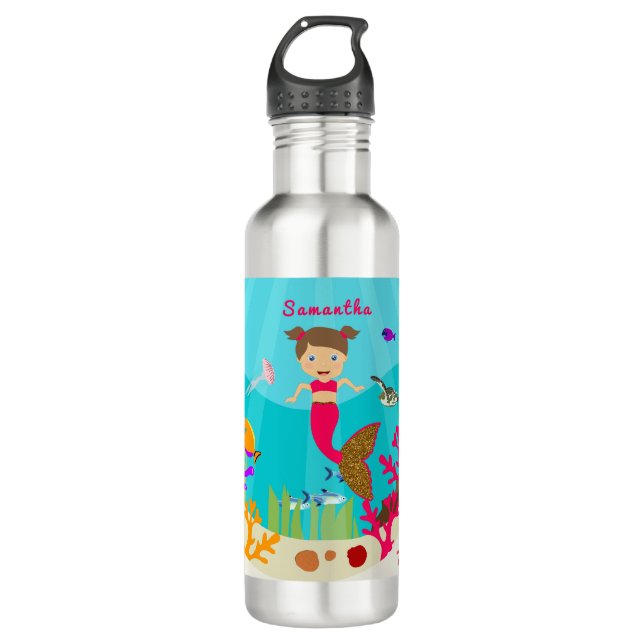 Cute Mermaid Girl in Colourful Ocean School  710 Ml Water Bottle (Front)