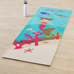 Cute Mermaid Girl in Colourful Ocean  Yoga Mat