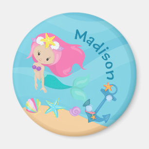 Cute Mermaid Girl Personalized Beach Magnet