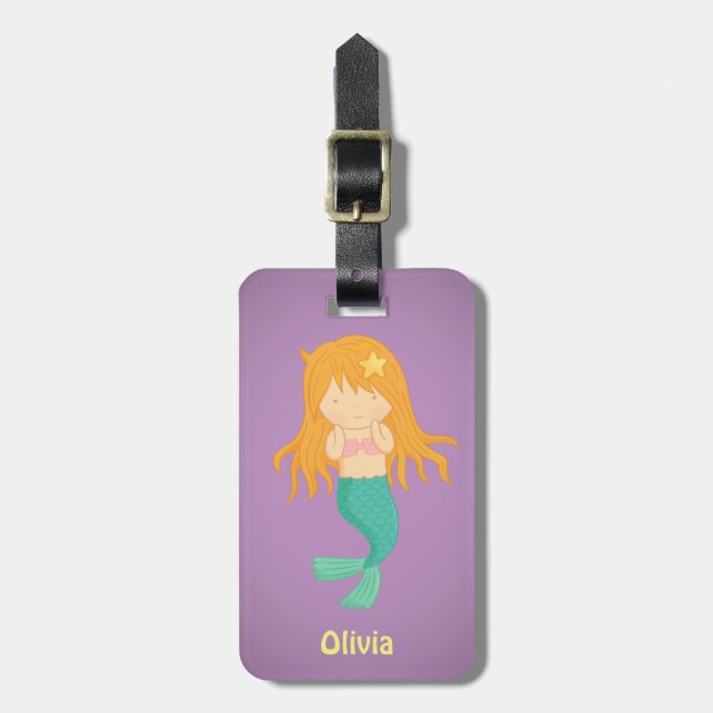 Cute Mermaid Girl Personalized Luggage Tag (Front Vertical)