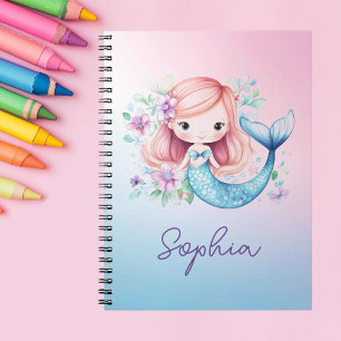 Cute Mermaid Girls Personalised Notebook