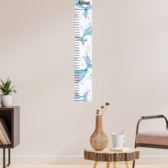 Cute Mermaid Girls Personalized Wall Growth Chart (Living Room 3)
