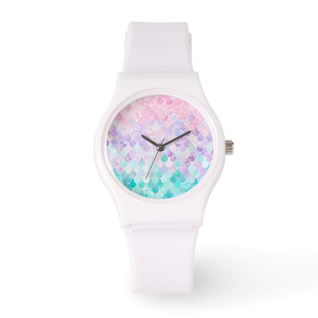 Cute Mermaid Girls Sports Watch, Pink, Purple Watch (Front)