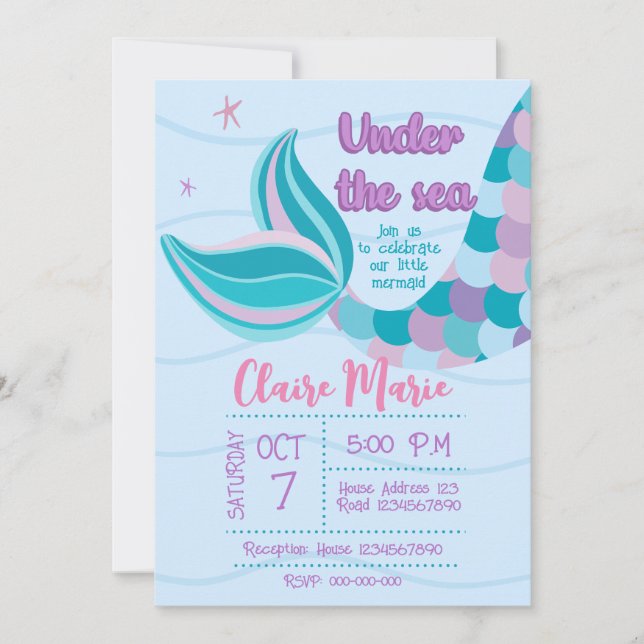 Cute Mermaid Invitation (Front)