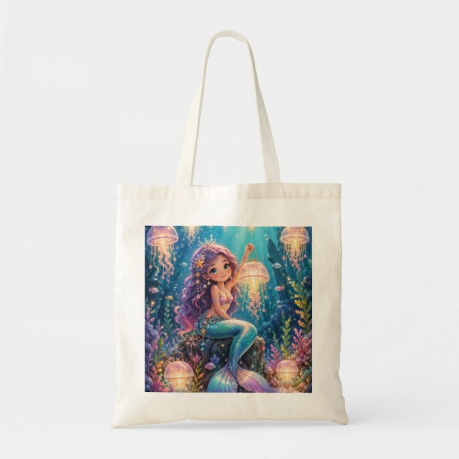 Cute Mermaid & Jellyfish Lanterns  Tote Bag (Front)
