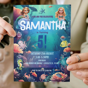 Cute Mermaid Kid Birthday Party Invitation