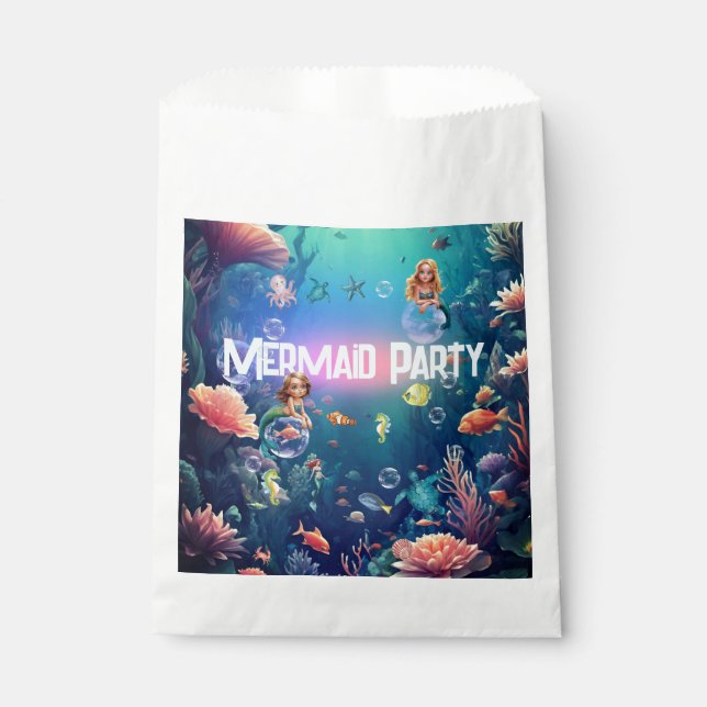 Cute Mermaid Kid Birthday Party Invitation Favour Bag (Front)