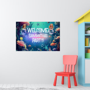 Cute Mermaid Kid Birthday Party Invitation Poster
