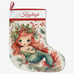 Cute Mermaid  Large Christmas Stocking