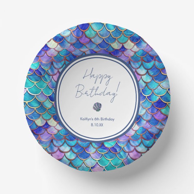 Cute Mermaid Little Girls Birthday Party Paper Plate (Front)