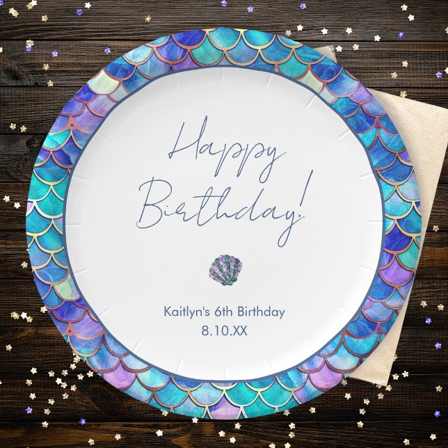 Cute Mermaid Little Girls Birthday Party Paper Plate (Creator Uploaded)