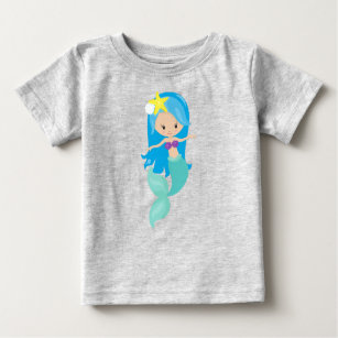 Cute Mermaid, Little Mermaid, Blue Hair, Starfish Baby T-Shirt