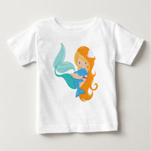 Cute Mermaid, Little Mermaid, Orange Hair, Dolphin Baby T-Shirt