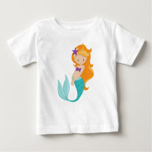 Cute Mermaid, Little Mermaid, Orange Hair, Star Baby T-Shirt