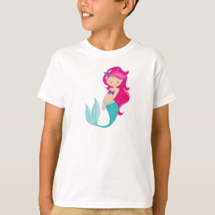 Cute Mermaid, Little Mermaid, Pink Hair, Star T-Shirt
