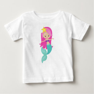 Cute Mermaid, Little Mermaid, Pink Hair, Starfish Baby T-Shirt