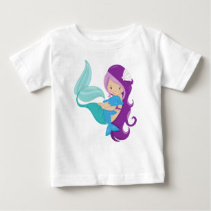 Cute Mermaid, Little Mermaid, Purple Hair, Dolphin Baby T-Shirt