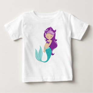 Cute Mermaid, Little Mermaid, Purple Hair, Star Baby T-Shirt