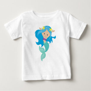 Cute Mermaid, Little Mermaid, Starfish, Blue Hair Baby T-Shirt