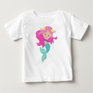 Cute Mermaid, Little Mermaid, Starfish, Pink Hair Baby T-Shirt