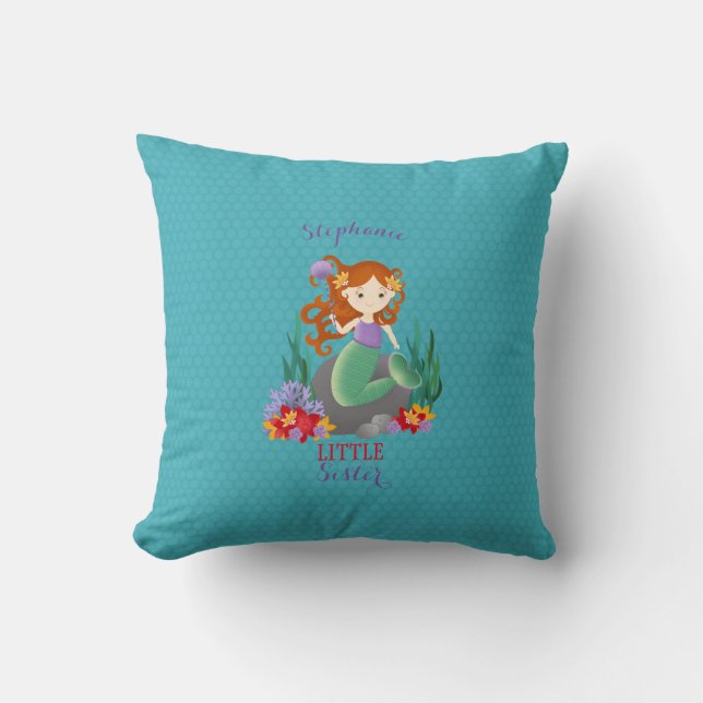Cute Mermaid Little Sister Throw Pillow (Front)
