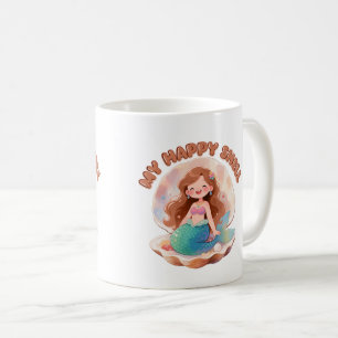 Cute Mermaid My Happy Shell Quote Pastel Aesthetic Coffee Mug